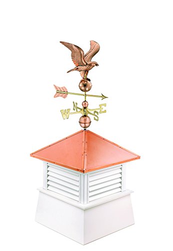 Manchester Vinyl Cupola with Eagle Weathervane, Perfect size for a 2 Car Garage or Smaller House, 30” square x 68” high, Pure Copper Roof -  Good Directions, 2130MV-1776P