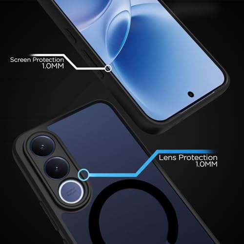 Image of RIGGEAR Shockproof Sleek Hybrid Armor Magnetic Back Cover Case Compatible with MagSafe Accessories for Vivo V70 FE 5G (Smoke Black Matte PC + Black TPU Bumper)