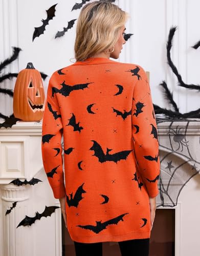 Womens Halloween Long Sleeve Open Front Cardigan Casual Loose Cute Heart Knit Cardigans
