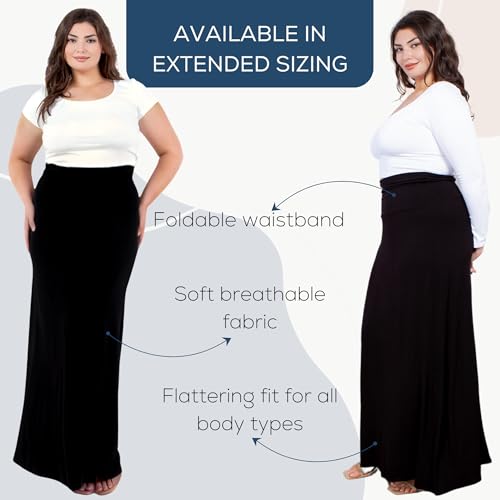 Azules Women's Maxi Skirt: Elegant, Soft, Stretchy Flowy Rayon Boho, High Waist Fold Over – Versatile for Any Occasion.3