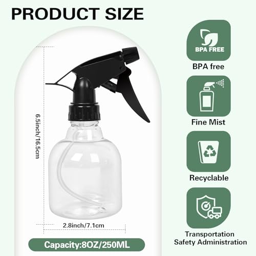 20 Pieces Plastic Spray Bottles Bulk 8 oz/250ml Small Empty Spray Bottles Sprayer for Hair Mister Spray Bottle Watering Plants Showering Pets3