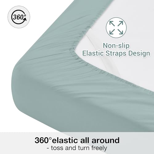 Image of Softan Microfiber Twin Sheet Set with Non-Slip Corner Straps, Dusty Blue | 15 inch Deep Pocket Fitted Bed Sheets, Double Brushed Microfiber, Cozy Sheets & Pillowcase for All Season