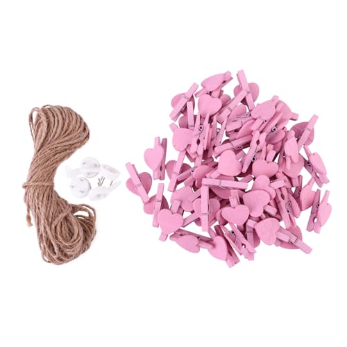 RORPOIR 1Set Pink Photo Clips with Jute Twine and Pushpins DIY Memo Clamps for Room Decoration Heart Shaped Memo Holders for Crafting and Making