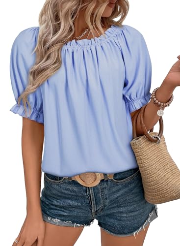 Dokotoo Damen Bluse Sommer Chiffon Tunika Kurzarm Falten