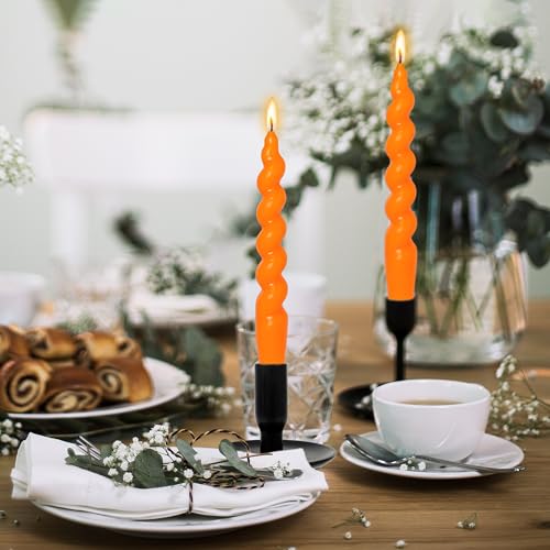 Image of Christmas Orange Handmade Short Candle 7.5 Inch Unscented Spiral Twisted Candles Smokeless Candlestick for Home Decor Gifts 2 Pcs