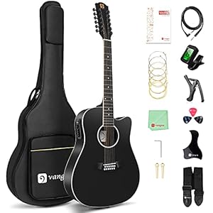 Vangoa Elektrische Akoestische Gitaar 12-snarige 4 Band EQ Cutaway Twaalf-snarige Gitaar 4/4 voor Beginners, zwart