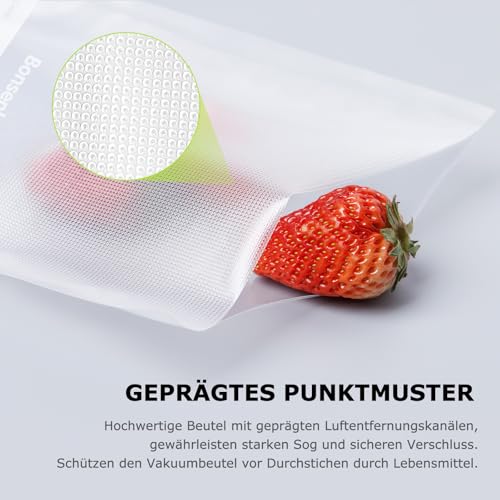 Bonsenkitchen Vakuumierbeutel 15x25cm, 100 Beutel Profi-Folienbeutel für alle Vakuumiergerät, vakuumbeutel für lebensmittel, Sous Vide Gefrierbeutel, Einschweissbeutel, BPA-frei