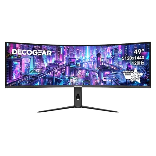 Deco Gear DGSKY49 49" Curved Ultrawide 32:9 R1000 Monitor | 5120×1440 Dual QHD | 120 Hz | USB-C 98 W PD | Adaptive Sync | HDR | KVM | PIP/PBP | DisplayPort 1.4 | HDMI 2.1 | Height Adjustable