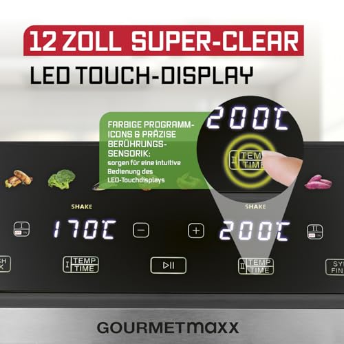 GOURMETmaxx Heißluftfritteuse AirGenius 10L | 2x5L Airfryer Vario-Kammer | Fritteuse mit 10 Programmen & Touchscreen | Heißluftfritteuse 2 Kammern | Heissluftfritteuse Doppelkammer für max. 8 Personen 4