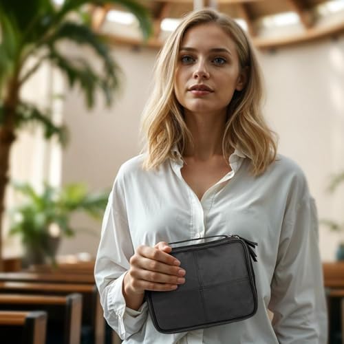 ELIZO Leather Bible Cover | Sturdy Book Case For Men & Women | Secure Zipper, Pockets, Handle | Church Bible Carrying Bag | Handcrafted Top-Grain Leather | Unique Religious Gift