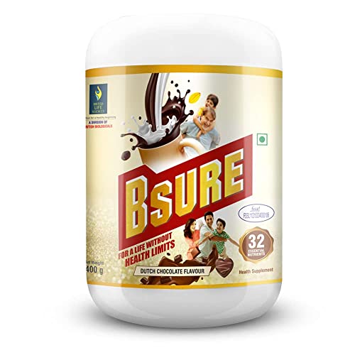 BRITISH LIFE SCIENCES PVT LTD ; Nutrition For A Healthy Beginning| Bsure - Complete, Balanced & Sugar Free Nutrition Supplement Drink For The Entire Family | Delicious Dutch Chocolate Flavour Drink For Immunity |400 g (Dutch Chocolate)