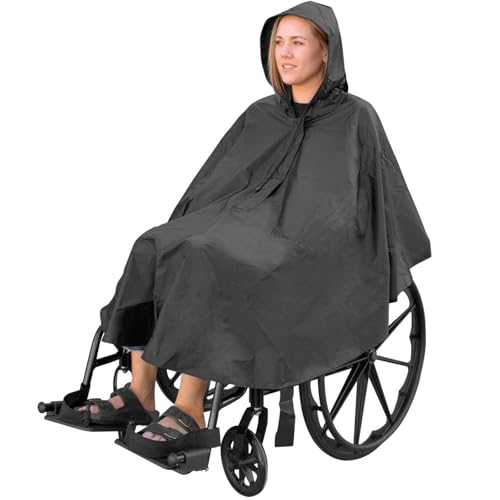 Vive Wheelchair Poncho - Lightweight, Breathable & Waterproof Raincoat for Adults - Wheel Chair Cover for Full Body Coverage - Universal Fit - Reusable & Packable Cape with Hood for Men, Women