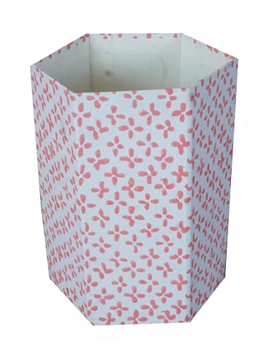 Image of Floral Hand Block Printed 3.3 Gallon Decorative Waste Basket - Eco-Friendly Cardboard Trash Can, Plastic-Free & Sustainable, Perfect for Christmas and Housewarming Gifts (1, Pink DOT)