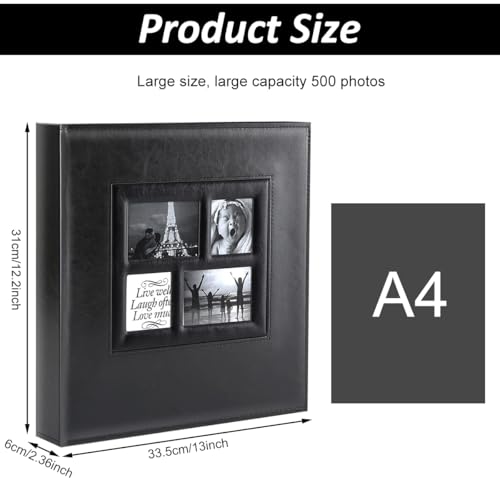 Image of HASTHIP Photo Album Book 4x6, PU Leather Hard Cover Scrap Books for Memories with 4-Clear Window, Large 500-Photo Capacity Family Album for Photos Collection, Wedding, Anniversary, Baby, Travel