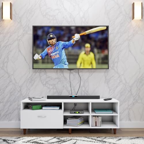 Image of VIKI Modern TV Unit for Living Room | Engineered Wood TV Cabinet with 1 Drawer Storage & 3 Open Shelves, Set Top Box Stand, Entertainment Unit, 140W x 48H x 40D cm | DIY | 1 Year Warranty (White)