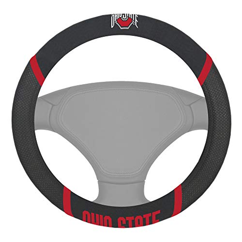FANMATS 14870 Ohio State Buckeyes Embroidered Steering Wheel Cover Black 15
