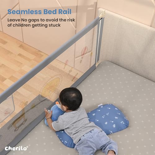 Image of Cherilo Bed Railing for Baby Safety - Foldable & Height Adjustable Railing for Safety, 180cm x 73cm Side Protector, Collapsible Baby Bed Protector Side Walls - Grey (Pack of 1)