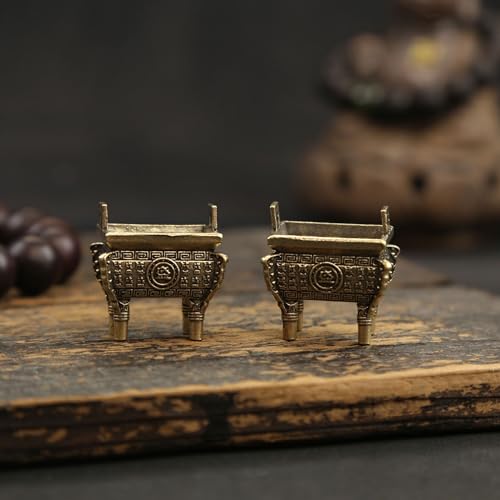 Navishendley Porte-clés vintage en laiton avec pendentif trépied carré chinois rétro, bronze antique, breloque de sac, a, taille unique – vue 2