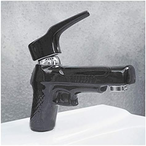Luxury Ceramic Sink Cistern Hot and Cold Faucet Pistol Gun Shape Black Bathroom Decoration Tap Bibcock Toilet, Not for Drink Water