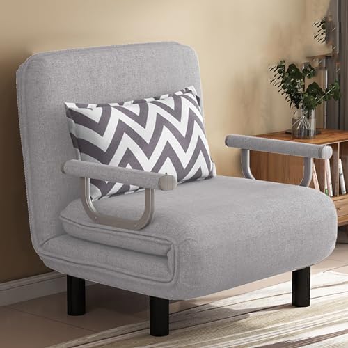 Convertible Sofa Bed, 3 in 1 Folding Bed with 5-Position Adjustable Backrest & Pillow, Lazy Chaise Lounge Couch, Small Chair Couch for Small Spaces grey-68cm