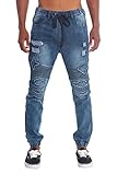 VICTORIOUS Men's Distressed Biker Twill Denim Joggers Pants JG870 - Indigo - Medium - E15D