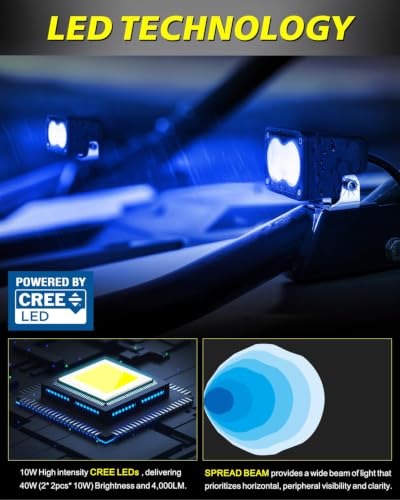 Image of Blue LED Pods, AKD Part 3 inch 40W Diffused CREE LED Pod Lights Blue Boat Light Bars Fishing Chase Emergency Safety Signal Trailer Lights for Boat Truck Pickup Tractor Van UTV