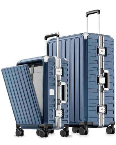 Image of LUGGEX 2PC Front Open Zipperless Luggage Set, Aluminum Frame, Ocean Blue
