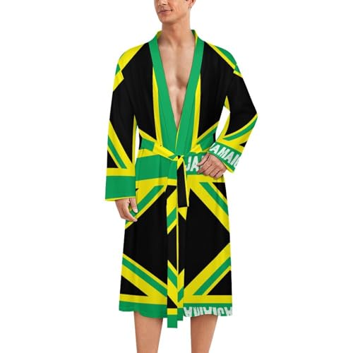 Jamaica Jamaican Kingdom Flag Mens Robe Long-sleeve Bathrobe Lightweight Nightgown Sleepwear for Spa Shower