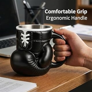 Bibykivn Tazza Boxe 200ml, Tazza Guantone Strane Uomo, Originale Tazzina Caffe Divertente in Inserto in Acciaio Inox, Regalo Divertente per Uomini, Appassionati di Sport, per Caffè, Tè (Nero)