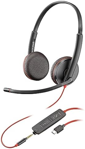 Poly Blackwire 3225 Wired Headset - Noise Cancelling Microphone - Binaural Design - Connect to PC/Mac/Mobile Phone via USB-C, USB-A or 3.5mm Jack - Works with Teams and Zoom