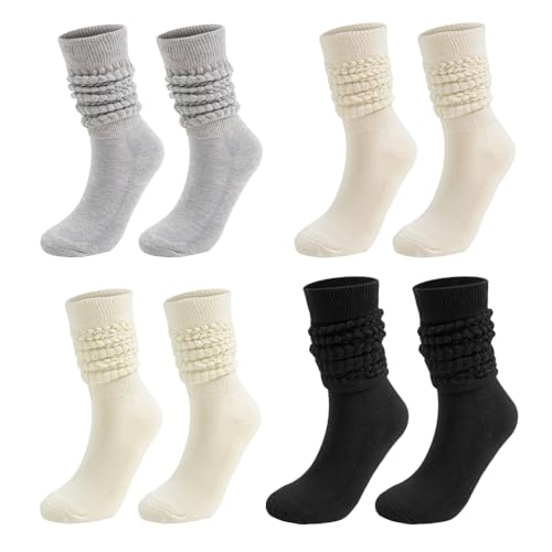Knee High Slouch Socks - Women's Scrunch Boot Socks Size 5-11 Calf Socks with Stacked Soles