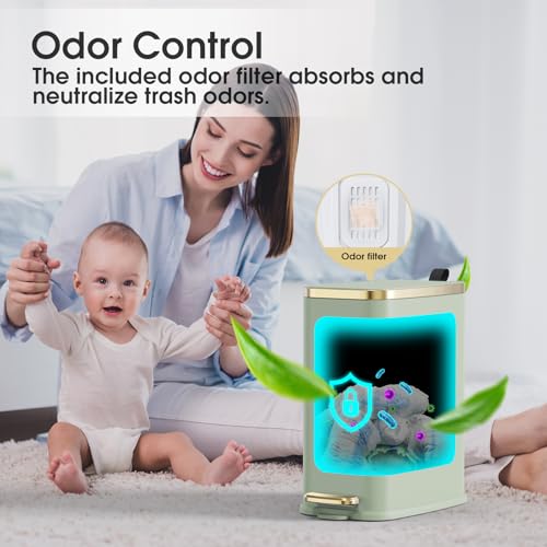 Image of CEROELDA Small Bathroom Trash Can with Lid-5L /1.3 Gal-Soft Close Lid-Green