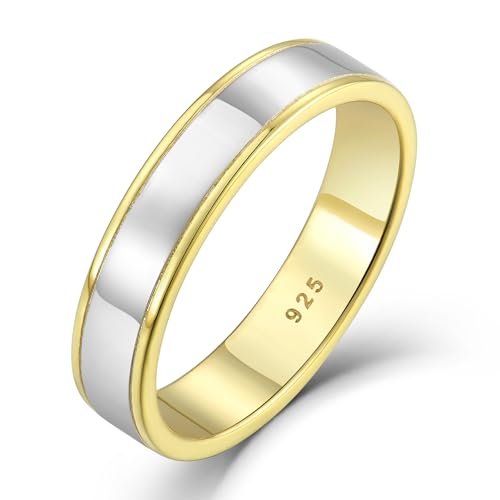 STARCHENIE Solid 925 Sterling Silver Ring for Men & Women 5mm High Polish Gold Wedding Band