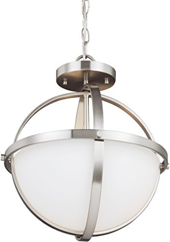 Sea Gull Lighting 7724602-962 Alturas Two-Light Semi-Flush Convertible Pendant with Etched White Inside Glass Shade, Brushed Nickel Finish