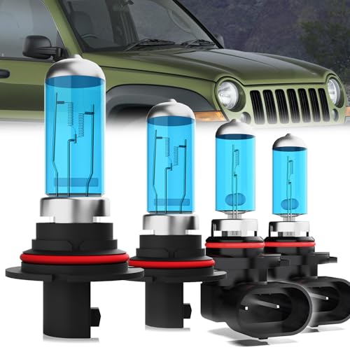 LECCIBUB Headlight Bulbs Compatible With Jeep Liberty 2002-2007, 9007 High Low Beam + 9145 Fog Lights Halogen Light Bulb Combo, Super Bright 6000K White, Plug and Play, Pack of 4