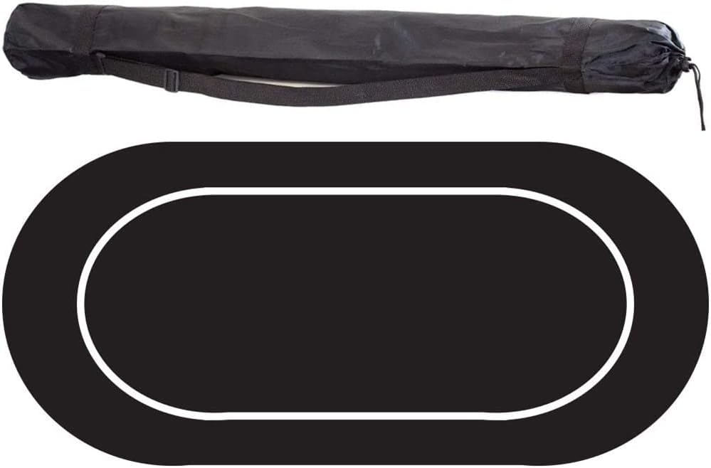 Tabletop Game Felt Mat 70'' X 35'' Poker Table Layout, Oval Poker Table with Carrying Bag, Family Party, Casino,Black