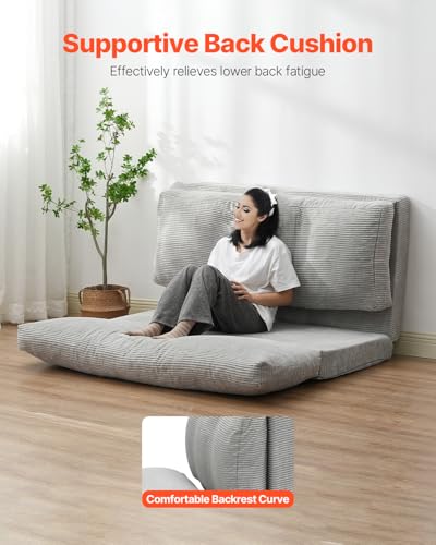 VEVOR 3 in 1 Klappsofa faltbares Schlafsofa mit 2 Kissen & waschbarem Bezug, umwandelbarer Schlafsessel aus 25D Memory Foam, Couch für Wohnzimmer Schlafzimmer, Hellgrau (Full / 2410 x 1360 x 120 mm)