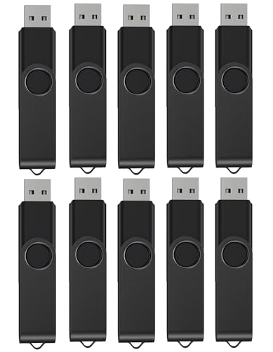 Kepmem 10 unidades de memória USB 2.0 dobráveis de 2 GB em cor preta com 10 cordões incluídos. Pendrive resistente ideal como USB Flash Drive para armazenamento e transferência de dados