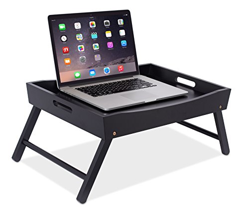 BirdRock Home - Bandeja de madera con patas plegables, amplia bandeja de desayuno, escritorio con laterales y asas, color negro Cover