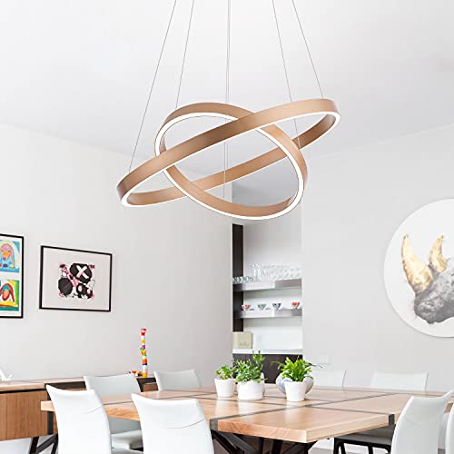 Image of MADEM Modern LED Chandelier 2-Ring Circular Dimmable Pendant Light,Gold | Contempoary Chandelier Flush Mount Pendant Lighting for Living Room Dining Room, Bedroom,3000K-6000K,60W