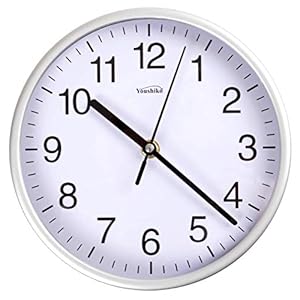 Youshiko Stylish Silver & White Bold Classic Quartz Wall Clock Non Ticking Silent (20cm / 8-Inch Diameter), Home/Kitchen/Office/School Clock, Easy to Read