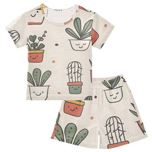 Summer Pajama Set Potted Plants, Short Sleeve Sleepwear Nightwear