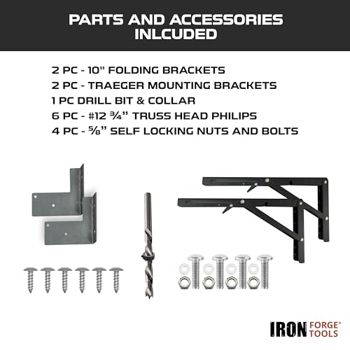 Image of Iron Forge Tools 26x12 Wood Folding Grill Shelf Accessory - Charcoal Grill Accessories for Pellet Smoker Barbeque - Compatible with Traeger Pro 22, Pro 575, Ironwood 650 Series Texas Elite, Eastwood