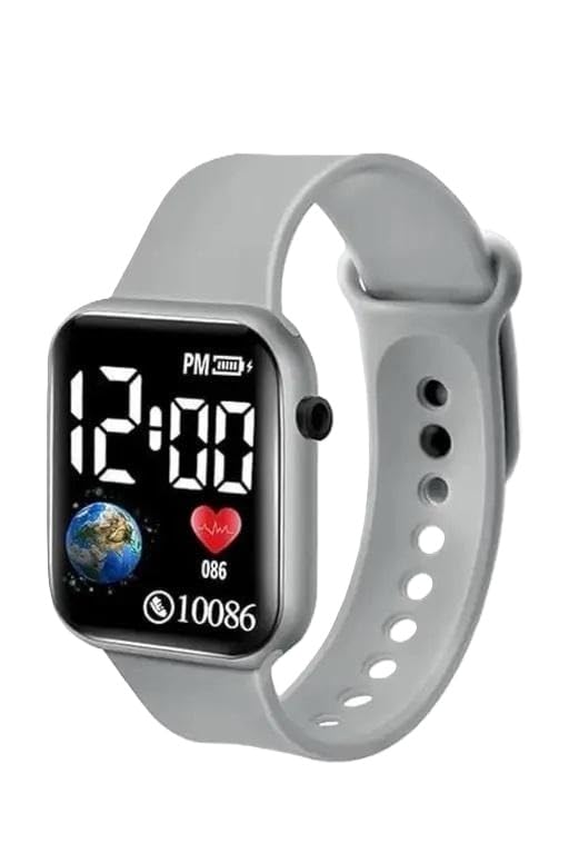 Lightweight Digital LED Square Watch for Kids Boys Girls Casual Daily Use Timepiece Grey Free Size