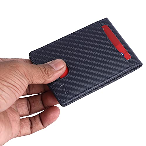 Image of Brooklyn Bridge Genuine Leather Money Clip Wallet for Men Carbon Fiber Black - Premium Slim RFID Protected Wallet with Cash Clip & Multiple Card Slots, Stylish Front Pocket Design, Gift for Men