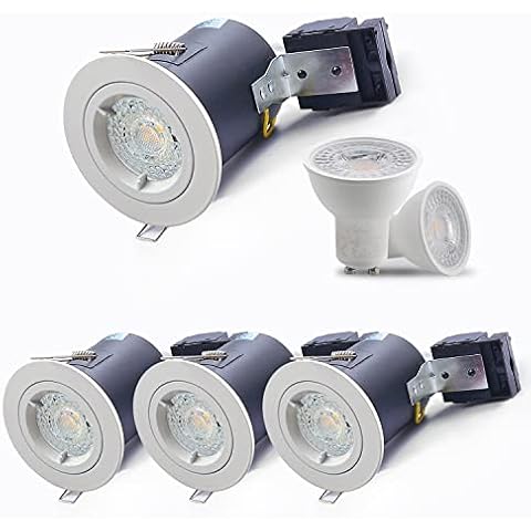 4XSweier 90 Minute Fire Rated LED Recessed Ceiling Lights IP20 GU10 LED Downlights, White Spotlight Fittings with 5W 3000K Warm White Bulbs 230V(Non-Dimmable) Cover