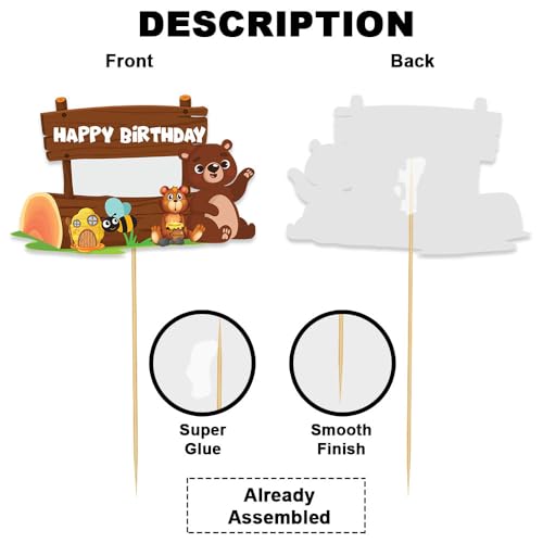 Image of Festiko Bear Theme Happy Birthday Cake Topper, Cake Decoration Supplies, Bear theme birthday decorations