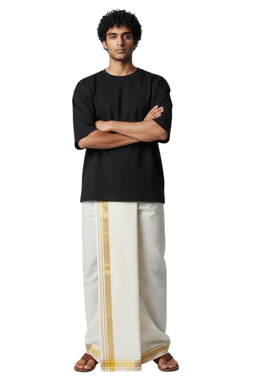 Men's Kuthampully Cotton Kerala Kasavu Mundu Onam Collections - Men's Kasavu Dhothi EKM-365-picture-27
