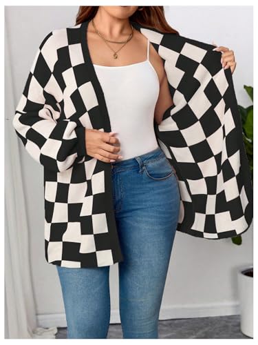 SOLY HUX Women's Plus Size Plaid Cardigan Sweaters Checkered Long Sleeve Open Front Knit Cardigans3