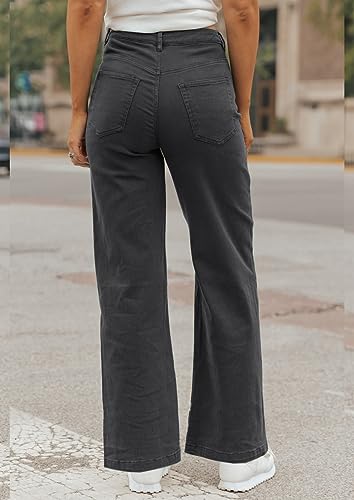 ZC&GF Women's Wide Leg Pants Loose Straight Pants Back High Elastic Waist Business Work Pants Trousers Long Pants4